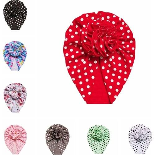 Baby Girls Sun Flower Hat with Dot Newborn Infant Printted Cap Toddler Turband Beanie Hats Kids Hair Accessories Birthday Gifts