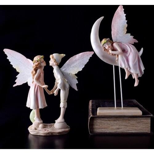 Modern Moon Flower Fairy Angel Girl Resin Ornaments Home Figurines Crafts Birthday Gifts Childrens Room Accessories Decoration