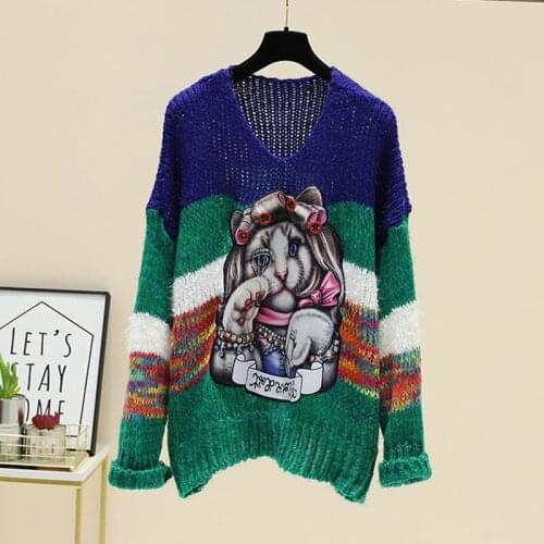 Oversize Sweater Pullover Women Lazy Style Korean Fashion Cute Tiger Loose Sweater Knitwear Ladies Casual Hollow Out Top TT0037