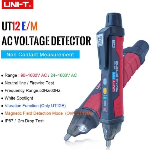 UNI-T Non-contact AC Voltage Detector Volt Pen IP67 Indicator LED Flashlight Socket Wall Volt Test Pencil 24V-1000V UT12E UT12M
