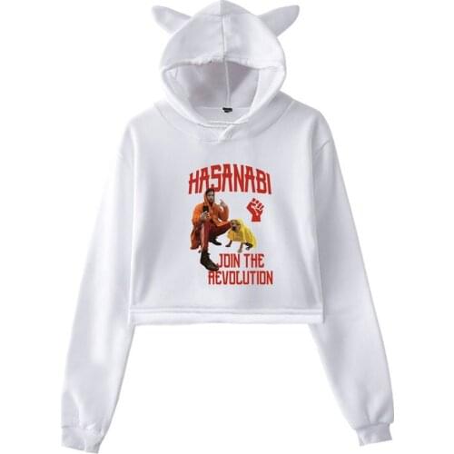 WAWNI Hasan Piker Cat Ear Hoodie Unique Sweatshirt Social Star Pullover Womens Girl Short Hoodied Cosplay Cat Ear Sweatshirt