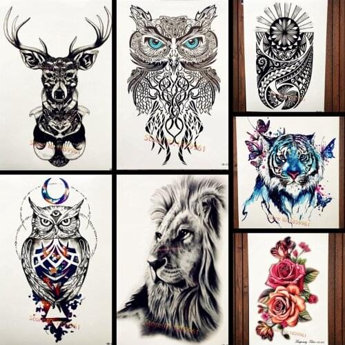 Waterproof Henna Temporary Tattoo Sticker Elk Horn Pattern Black Deer Fake Black Tattoo Moose Bucks Antlers Women Men Body Arm