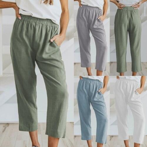 Women Solid Tightness Pants Cotton Linen Trousers Pocket Casual Pants Clothes High Quality Daily Loose Pant Брюки Dropshipping