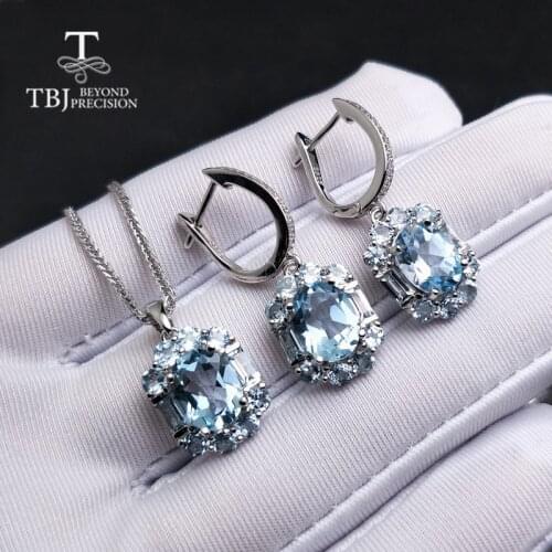 TBJ,natural sky blue topaz gemstone jewelry set in 925 sterling silver elegant special pendant earring for women lady as gift