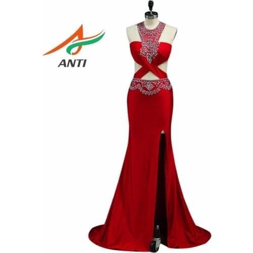 ANTI O-Neck Beads Bodice Open Back Mermaid Evening Dress Long 2019 Party Elegant Vestido De Festa Fast Shipping Prom Gowns