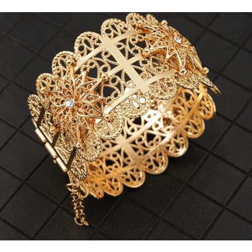 Golden Wedding Bracelet Cuff Bracelet Lady Armband Bohemian Ethnic Holiday Gift Jewelry