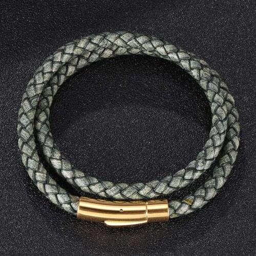 Gold Steel Snaps Unisex Vintage Multi Layered Wrap Bracelet Charm Braided Leather Bracelet Bangles Jewelry Gifts BB0486