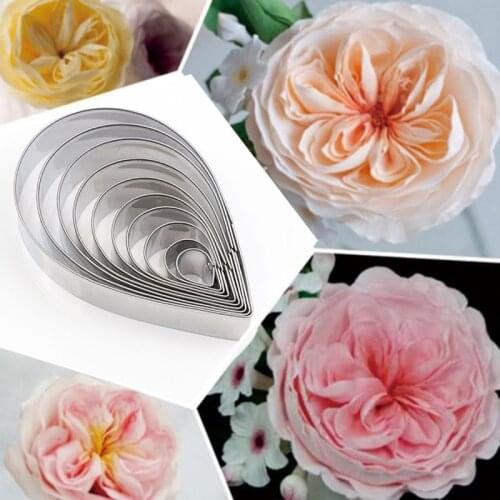 10pcs/Set Practical Stainless Steel Cake Cookie Mold Cut Mold Creative Drop Rose Petals Shape Chocalate Fondant Cake Moulds