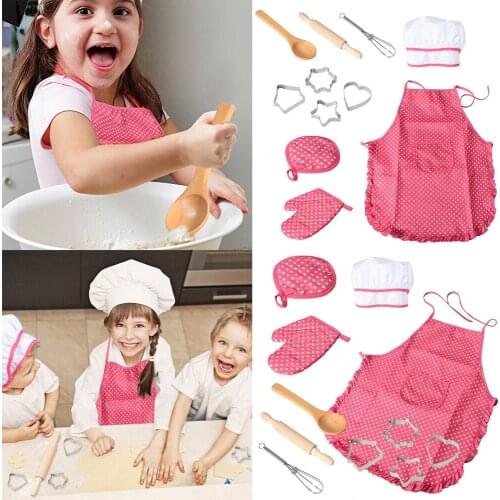 11Pcs Children Kitchen Baking Sets Cookie Mold Cooking Tool Apron Chef Hat Insulation Gloves Role Play Costume Housekeeping Toy