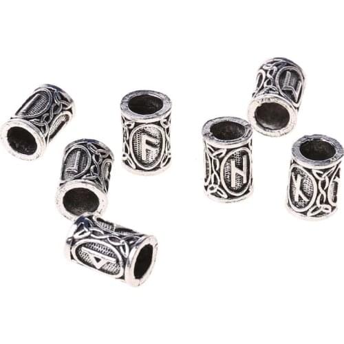24Pcs Vintage Silver West Coast Paracord Norse Viking Rune Metal Beads DIY Antique Bracelet Hair Beards Jewelry Making