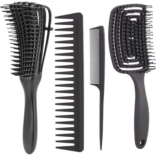 4PCS Black Tangled Hair Brush Scalp Massage Comb Curly Hair Combing Tangled Combing Tangled Comb Salon