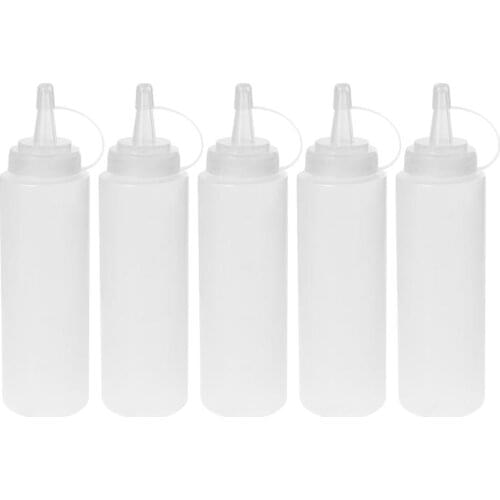 5PCS 350ml 8oz Squeeze Condiment Bottles Salad Dressing Bottle Squirt Sauce Dispensers for Ketchup Mustard (White)