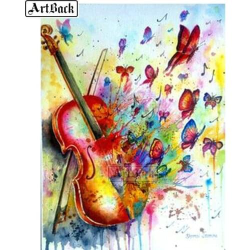 5d diy diamond painting color violin butterfly icon full square drill resin diamond mosaic decoration crafts gift ARD271