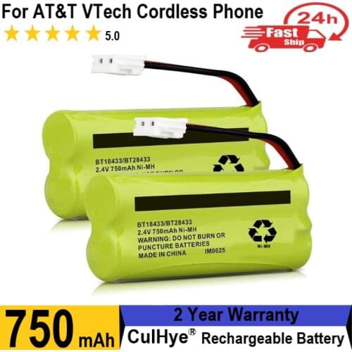 Culhye BT18433/BT28433 2.4V 750mAh 2 Pack Ni-MH Battery for AT&T VTech Cordless Phone CS6229 BT184342 BT1022 2SN-AAA55H-S-J1