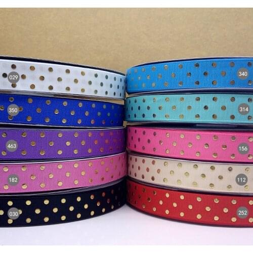Free shipping 50 yard 7/8" 22 mm gold foil polka dots printed grosgrain ribbon