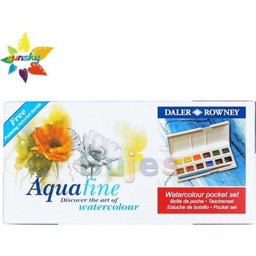 UK Original Daler Rowney Aquafine Solid watercolor pigment 12 color Plastic box portable beginner set professional art supplies