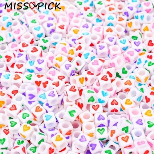 100pcs/lot Acrylic Beads Square Heart Patten Loose Beads for Handmade Craft Jewelry Making DIY Bracelet Accessories Wholesale