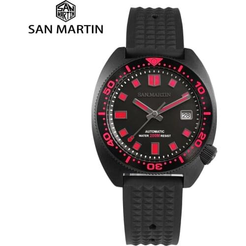 San Martin 6105 Turtle Diver Black Warrior Watches Super Luminous NH35 Automatic Mechanical Men Watch 20Bar