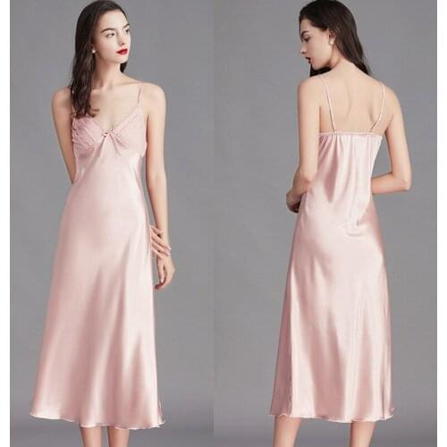 Women Long Silky Adjustable Spaghetti Strap Camisole Slip Dress Robe Satin Slip Sexy Nightgown Sleepwear Casual sleeping Dress