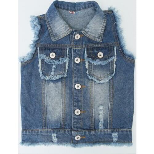 New Kids Girls Denim Vest Spring Autumn Girls Casual Burrs Waistcoat Sleeveless Single-breasted Children Clothing