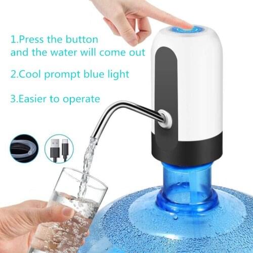 Electric Drinking Water Bottle Pump Portable LED Light Bottled Water Pump USB Rechargeable Dispenser for Home Kitchen Office