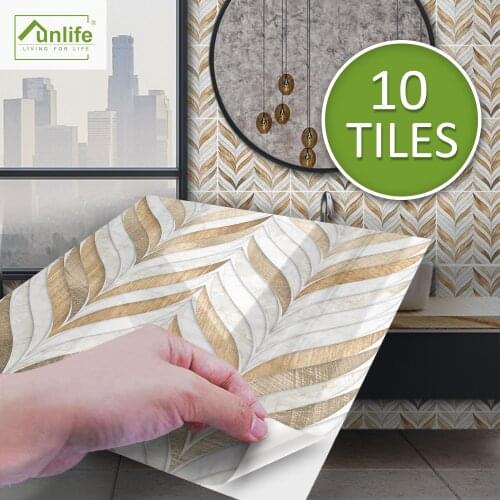 Funlife® BRILLIANT™ 15/20cm Copper Mentalic Plant Marble Tile Sticker PVC Waterproof Wall Art for Bathroom Kitchen Home Decor