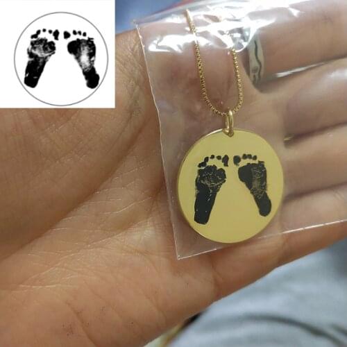 Custom Engrave 925 Solid Silver Baby Footprint DiscNecklace Personalized Fingerprint Footprint Engraved Newborn Gifts Jewelry
