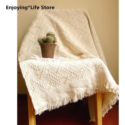 Sofa Blanket Sofa Towel Cover Blanket Nordic Mediterranean Living Room Solid Color Cotton Knitted Tassel Sofa Line Blanket