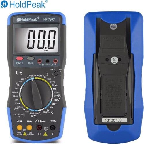 HoldPeak HP-760C 1000Volt & 20Ampere Digital Multimeter Meter with Frequency Inductance Capacitance Test and Carry Bag