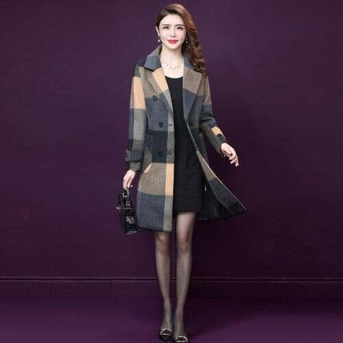 Cashmere woolen coat womens autumn and winter mid-length plaid woolen high-end woolen coat