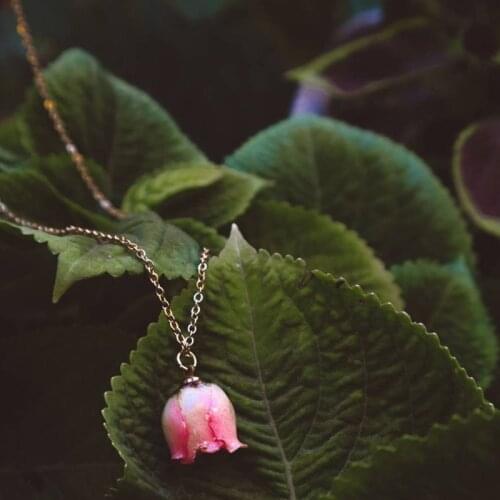 Set-Pink Blooming Stainless Steel-Resin Real Rose Bud-Necklace and Earring Set-Flower Jewelry Set Jewelry Gift