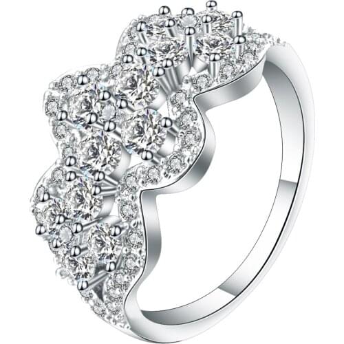 Beautiful Micro Pave Cubic Zirconia Flower Ring Femme Silver Color Romantic Engagement Finger Ring For Women Accessories