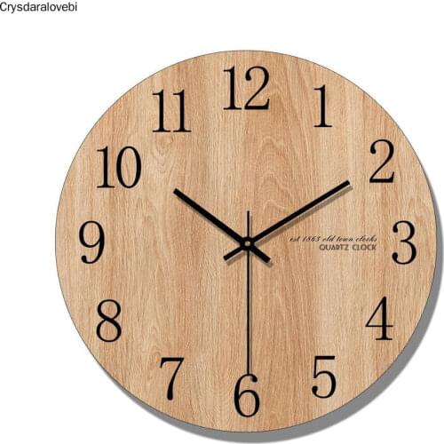Arabic Numeral Design Round Wooden Digital Wall Clock Fashion Silent Living Room Wall Decor Home Decoration Watch Wall Gift