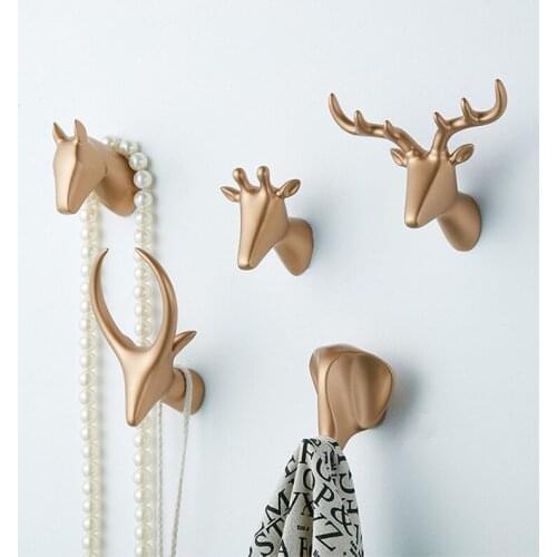 Resin Animal Head Hook Childrens Room Coat Hook Creative Nordic Coat Hook Free Perforated Wall Decoration
