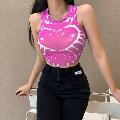 Uclio Summer Vintage Crop Tops Women Kawaii Clothes Sleeveless Slim Sexy Tank Top Summer Vest Chic Streetwear