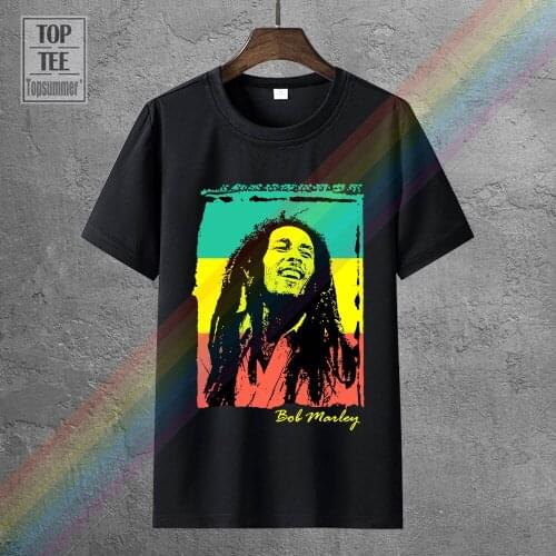 Summer The New Fashion For Short Sleeve Bob Marley Mens Rasta Stripe T Shirt X Large Black