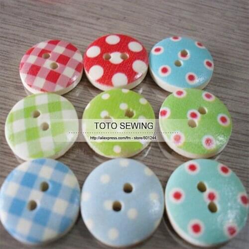 Min.order is $12 (mix order),good colors dot and plaid painted round wood button,size15*15MM,100pcs/lot,T2019093,freeshipping