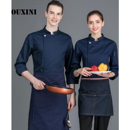 Hotel mens food chef kitchen jacket white shirt long sleeves restaurant uniform chef costume womens cook jacket 4-color
