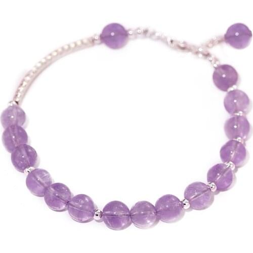 Natural Lavender Amethyst Bracelet WIth S925 Silver for Women Light-colored Purple Crystal Stones Jewelry Making