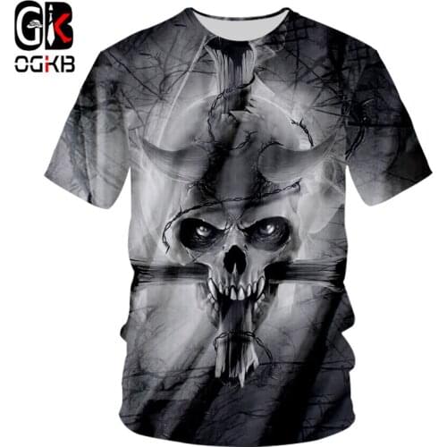 OGKB New Summer Tops O Neck Tshirt Mens Cool Print Cross Skull 3D T-shirt Casual Loos Shirt Male Short Sleeve Quicky Dry Tee