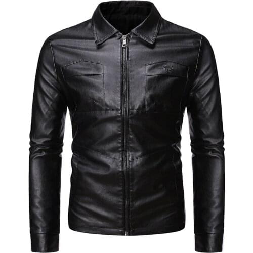 Autumn simple leather jacket men/business solid color lapel self-cultivation waterproof leather coat boutique faux PU Tops