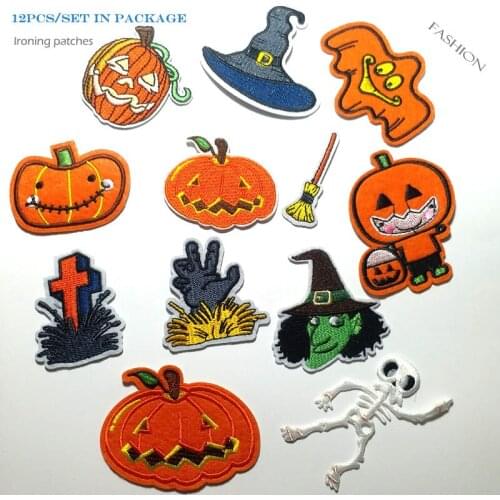 12pcs/set Ironing Halloween patches for clothing Iron on cute embroidered appliques ironing parches for dresses bags sew on