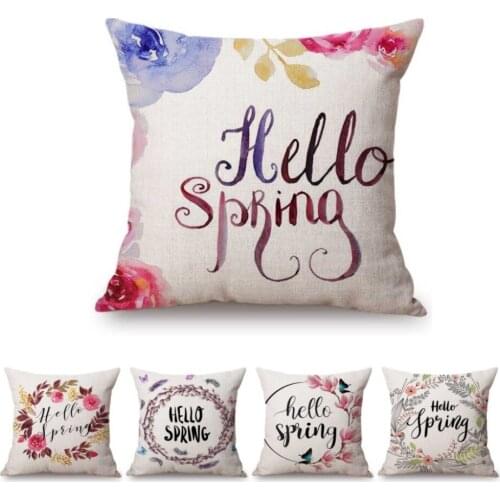Nordic Spring Flower Blossom Floral Wreath Decoration Art Sofa Throw Pillow Cover Floral Bike Hello Spring Linen Cushion Covers