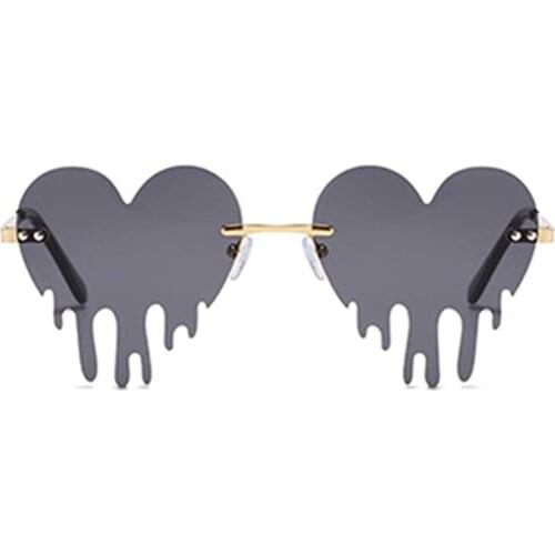 Metal Frame Fashion Love Heart Rimless Sunglasses Women Tears Shape Steampunk Sunglasses Unique Vintage Eyewear UV400 Driver