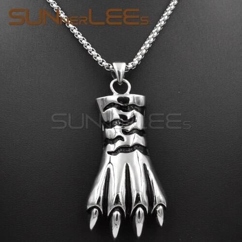 SUNNERLEES Fashion Jewelry Stainless Steel Pendant Necklace Link Chain Punk Tiger Paws For Mens Womens SP16