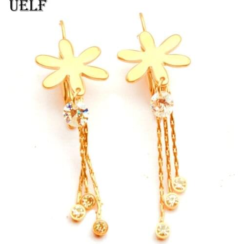 Uelf 2019 New Gold Color Long Crystal Tassel Dangle Earrings for Women Wedding Drop Earing Fashion Jewelry Gifts