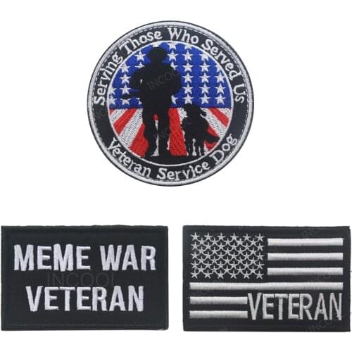 Meme War Veteran US American Flag Embroidered Patches Tactical Military Patch Service Dog Fabric Armband Hero Biker Patch Badges