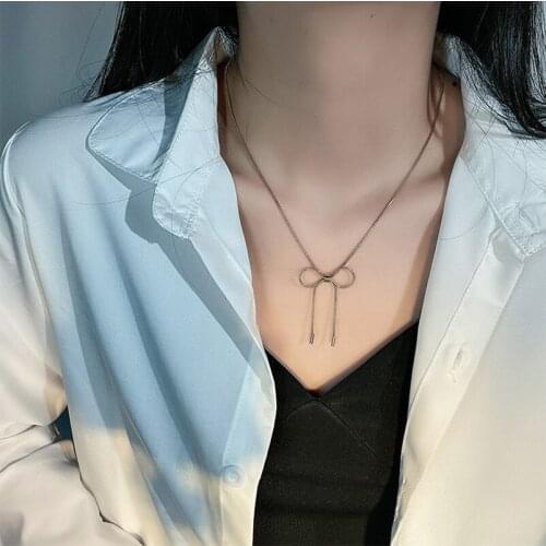XIYANIKE 316L Stainless Steel Gold Color Big Bow-Knot Necklaces For Women Chokers 2021 Trend Fashion Party Festival Gift Jewelry