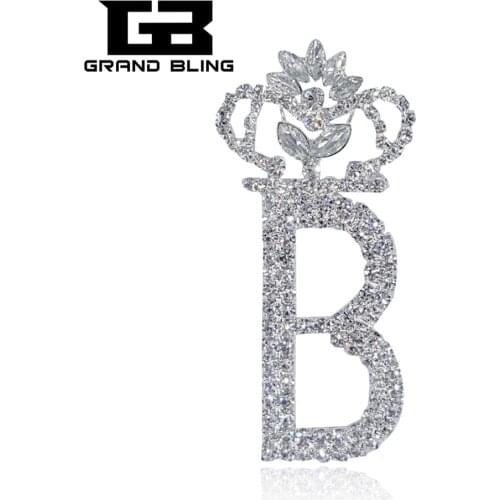 Bling Clear Rhinestone Brooch Crown Shape Big Letter "B" Brooch Women Jewelry