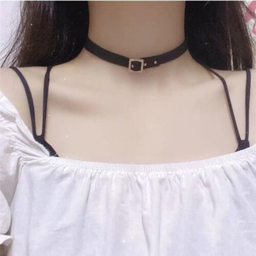 Harajuku Womens Necklace Lolita Hottie Cool Square Buckle Fashion Street Style Neckband Belt Buckle Rivet Punk Rock Choker